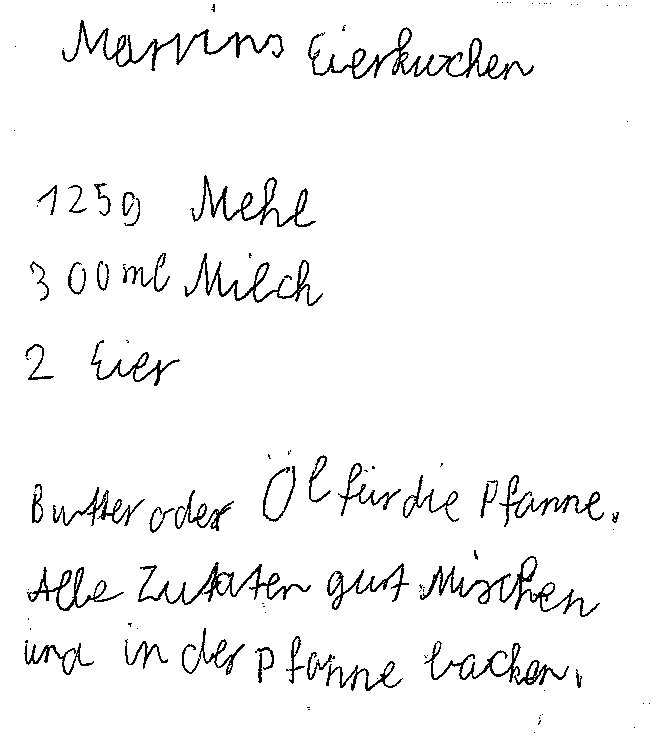 Marvins Pfannkuchen Handschriftlich